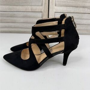 LIZ CLAIBORNE Women's "Helen" Black Strappy Back Zip Heels-6